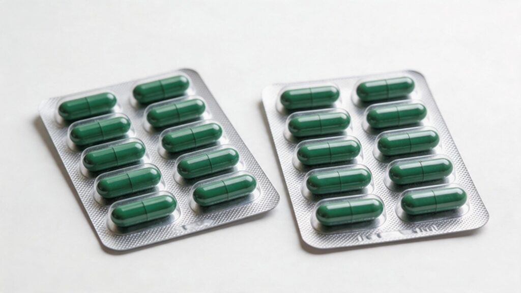 Blister packaging with capsules.